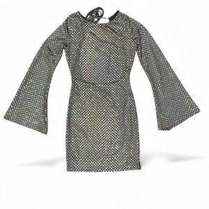Thirty Thirty LA Mini Dress XS Sparkle Sequin Open Back Bell Sleeve Party Disco